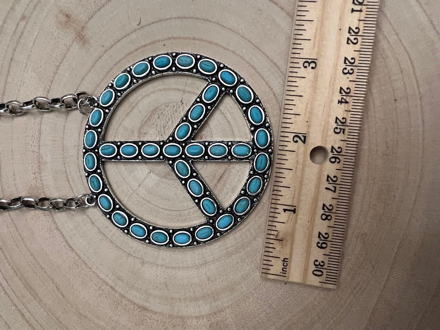 Western Turquoise Peace Statement Necklace - 22" Boho Pendant