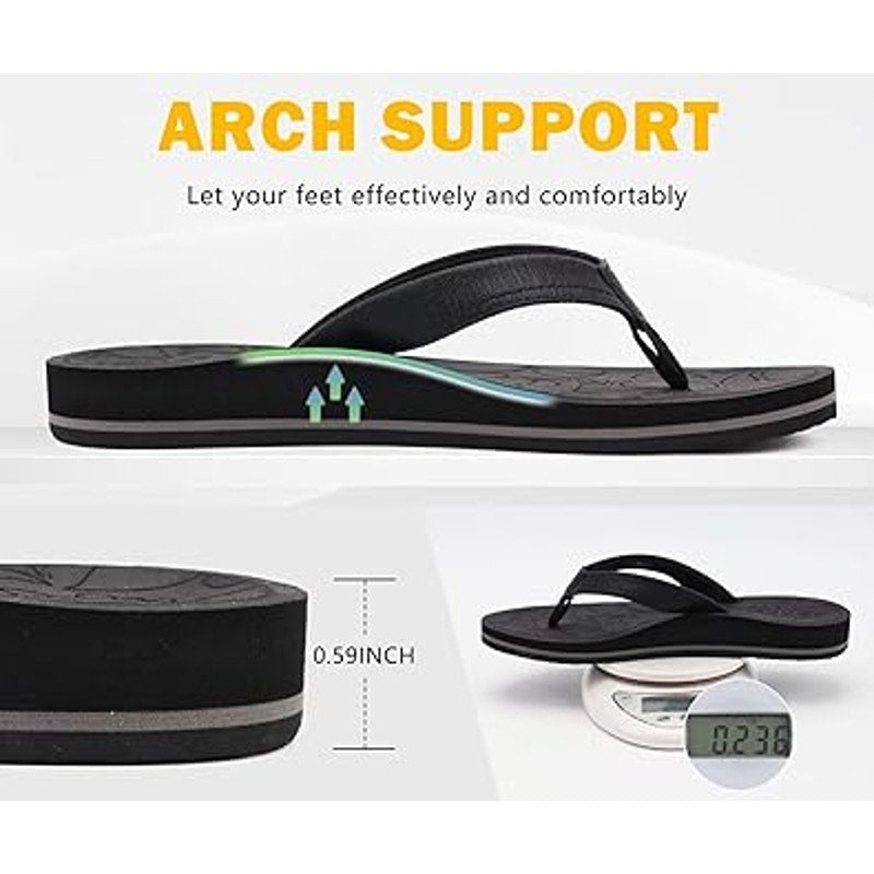 New Oncai Women 9 Black Cushioned Slip On Thong Flip Flop Arch Support Sandals