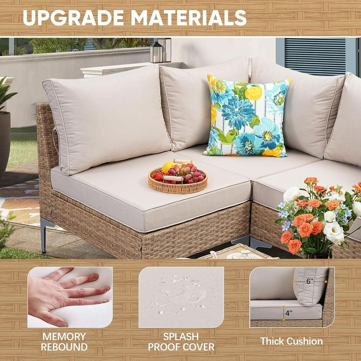Seven Piece Wicker Patio Furniture Set with Cushions