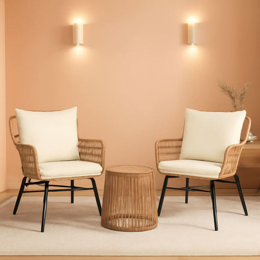 Boho Patio Furniture Set Of 3 With Round Glass Table