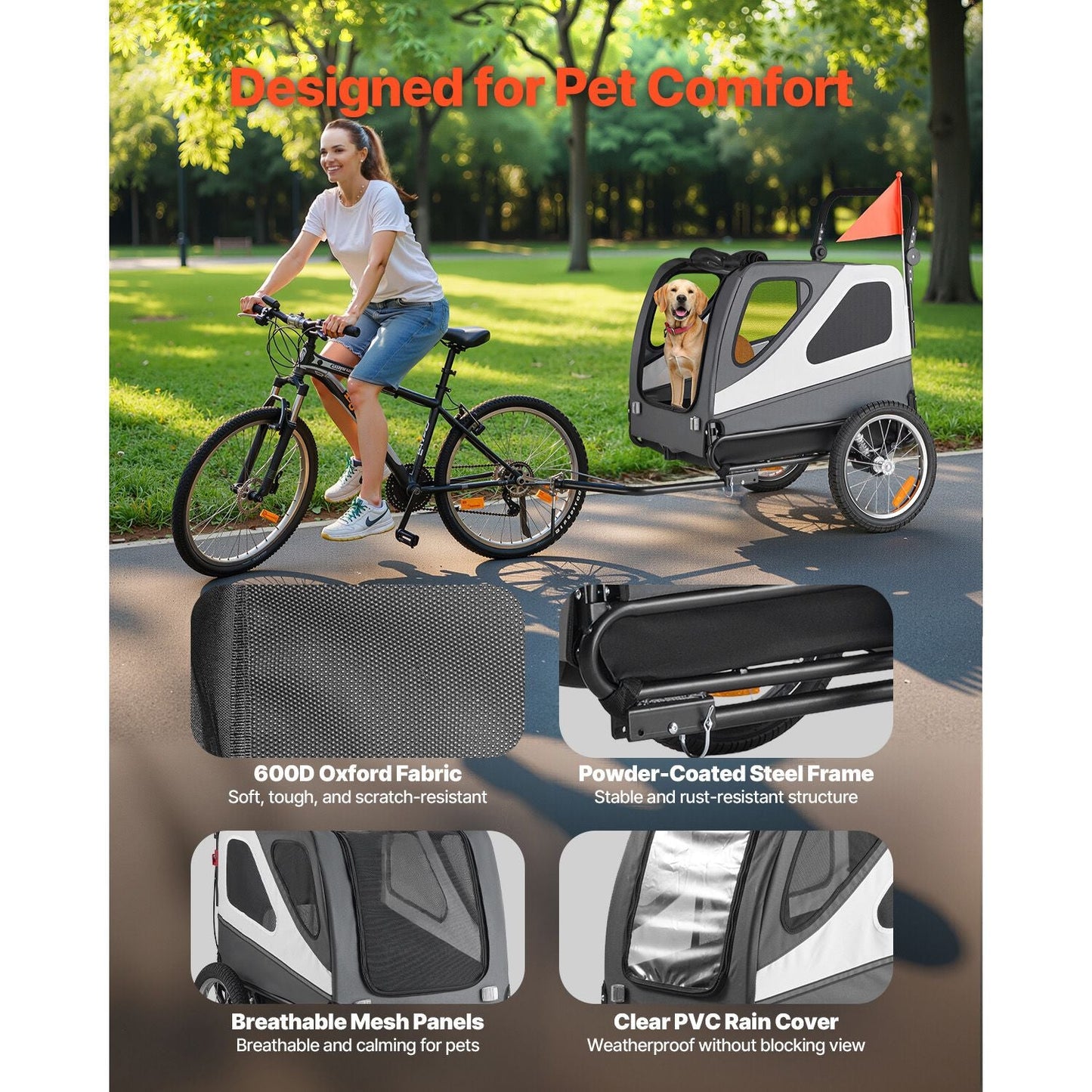 Dog Bike Trailer, Supports up to 100 lbs, 2-in-1 Pet Stroller Cart Bicycle Carrier for Small & Large Dogs, Easy Folding Frame with Quick Release Wheel, Universal Bicycle Coupler, Internal Leash