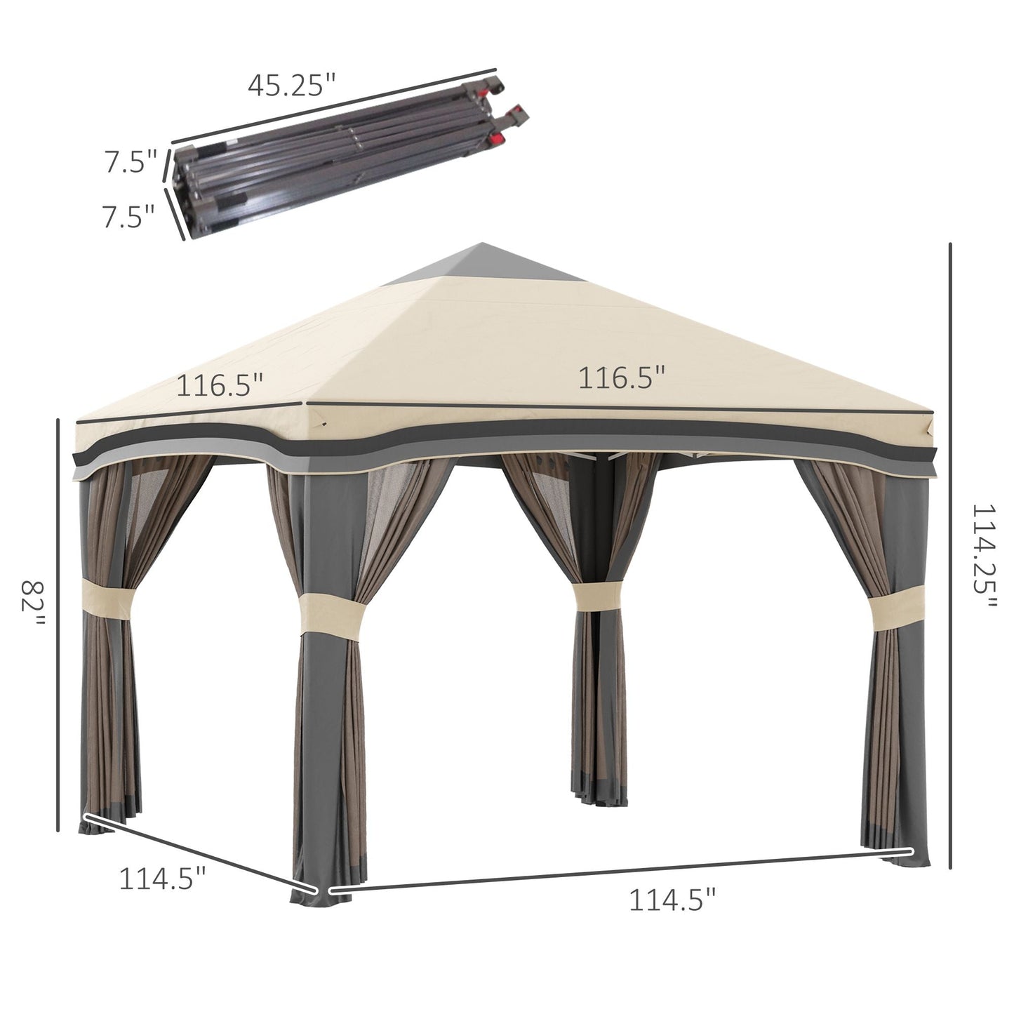 10x10 Pop Up Canopy, Netting, Foldable, Height Adjustable, Wheeled Carry Bag, 4 Sand Bags, Beige