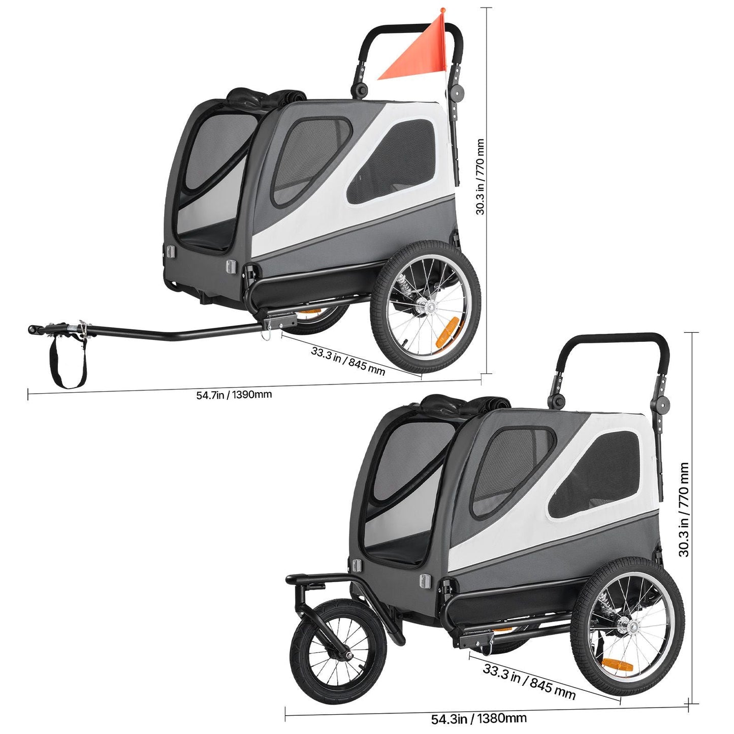 Dog Bike Trailer, Supports up to 100 lbs, 2-in-1 Pet Stroller Cart Bicycle Carrier for Small & Large Dogs, Easy Folding Frame with Quick Release Wheel, Universal Bicycle Coupler, Internal Leash