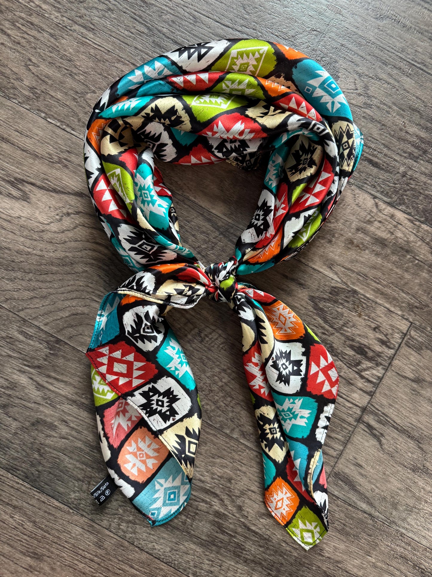 100% Silk Wild Rag Boho Native Tribal Quilt style by Double B Wild Rags