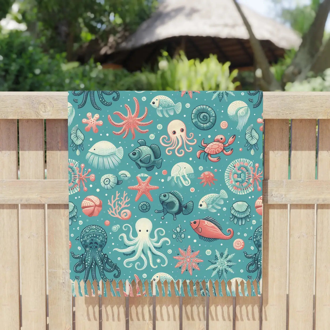 Vibrant Boho Beach Cloth - Marine Life Polyester - DipaliZ