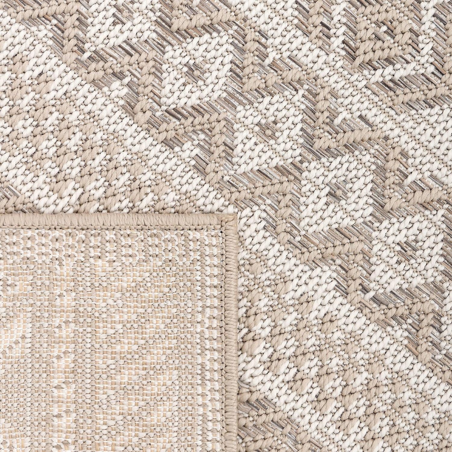Outdoor Rug for Patio or Balcony Modern flatweave Boho ornaments in Cream Beige