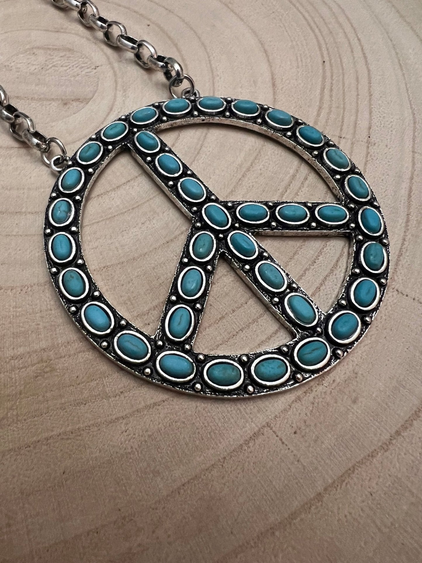 Western Turquoise Peace Statement Necklace - 22" Boho Pendant